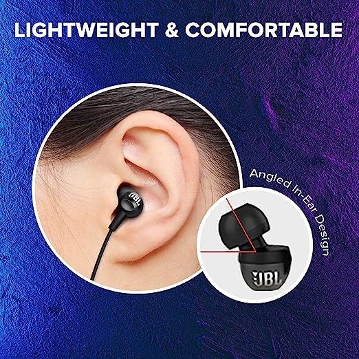 JBL C100SI Wired In Ear Headphones with Mic, JBL Pure Bass Sound, One Button Multi-function Remote, Angled Buds for Comfort fit (Black) JBL C100SI Wired In Ear Headphones with Mic, JBL Pure Bass Sound, One Button Multi-function Remote, Angled Buds for Comfort fit (Black)